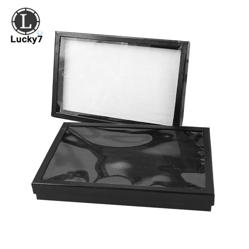 100 Slot Black Velvet Sponge Ring Display Box Cardboard Jewelry Storage Case Holder Showcase Ring Cufflink Jewelry Tray With Lid