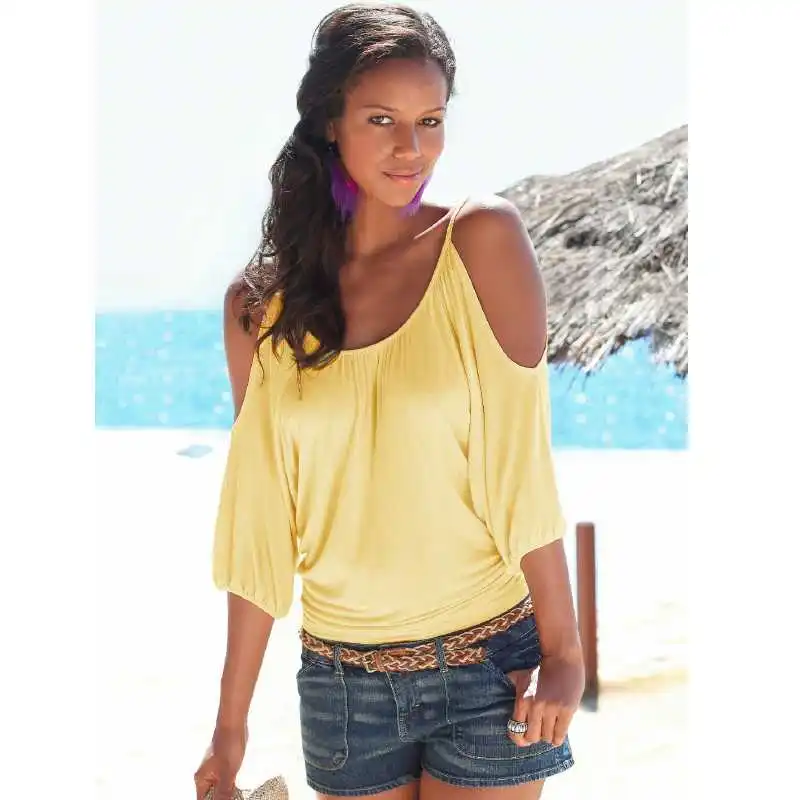 2017 Casual Loose Shoulder Strap women's t shirts Plus Size O Neck Half