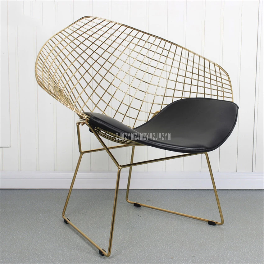 Creative Modern Design Decorative Wire Chair Metal Iron Gold Chromed Padded Leisure Dining Chair With Leather Soft Seat Cushion Creative Modern Design Decorative Wire Chair Metal Iron Gold Chromed Padded Leisure Dining Chair With Leather Soft Seat Cushion