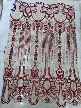 

2018 high quality French Nigerian sequins net lace,African tulle mesh sequence lace fabric for party dress 5yards/lot