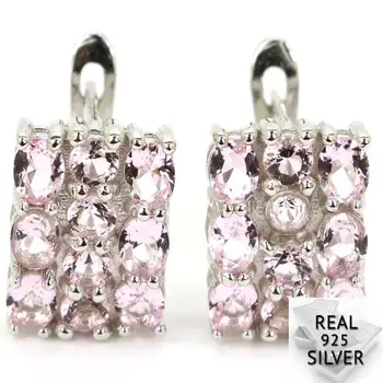 

Real 4.5g 925 Solid Sterling Silver Deluxe Top Pink Kunzite CZ Mother's Gift Stud Earrings 16x14mm