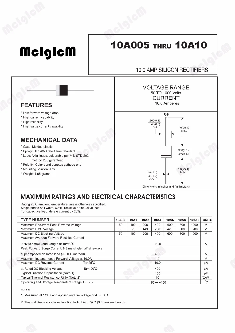 MCIGICM 20 штук с выпрямительным диодом 1N5408 1N5404 1N5401 1N5822 1N5818 UF5408 UF5402 6A10 10A10 DO-27