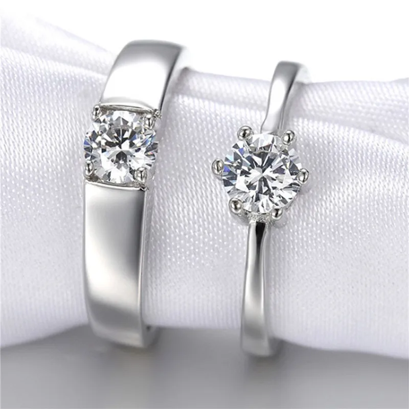 Регулируемые хрустальные парные кольца, набор для женщин, серебряное кольцо для пар, свадебные кольца, набор для мужчин и женщин, кольцо для помолвки
