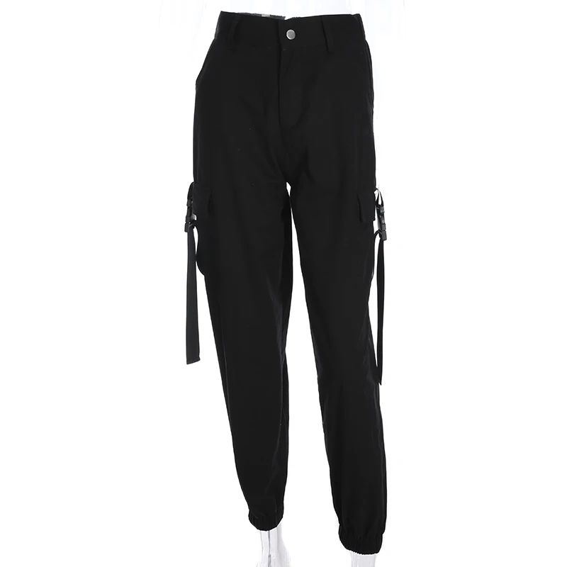 Rockmore однотонные черные брюки карго женские брюки с высокой талией брюки с карманами хлопок Полная длина уличная одежда с поясом зимние брюки Harajuku