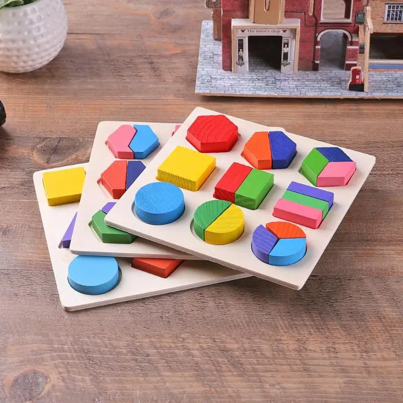 Wooden Geometric Shapes Montessori Puzzle Sorting Math Bricks Preschool Learning Educational Game Baby Toddler Toys for Children 4