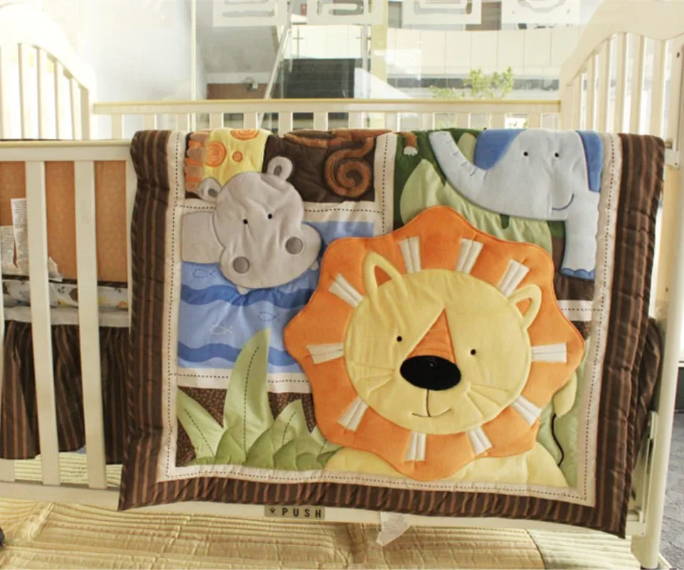African Lion Unisex Baby Bedding Set 7pcs Cotton Crib Bedding Set For