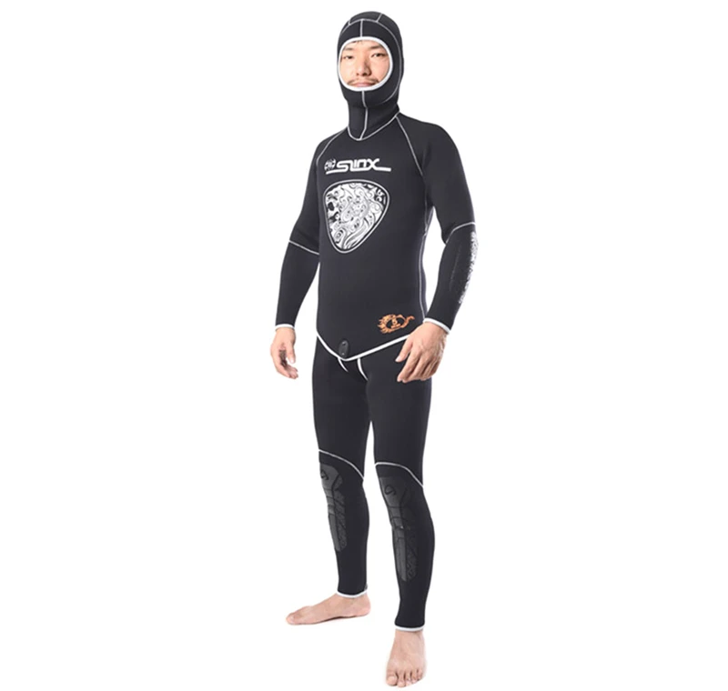 SLINX 5 мм двухсекционный костюм для дайвинга с длинным рукавом мергулхо полный корпус тепло солнцезащитный гидрокостюм для серфинга с головным убором Мужская спортивная одежда