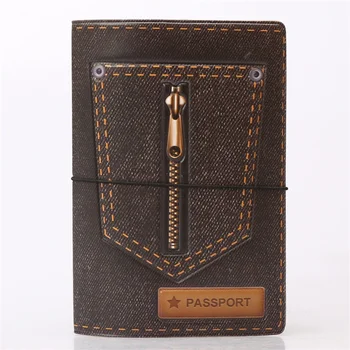 

Black Jeans zipper Passport Holder ID Card Holder 3D Design PVC Leather Business Card Bag Passport Cover 14*10CM