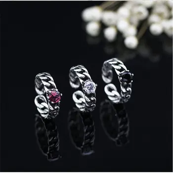 

Anenjery Vintage Tricolor Zircon Opening Rings Twisted Chain Black Auger 925 Sterling Thai Silver Ring For Women S-R113