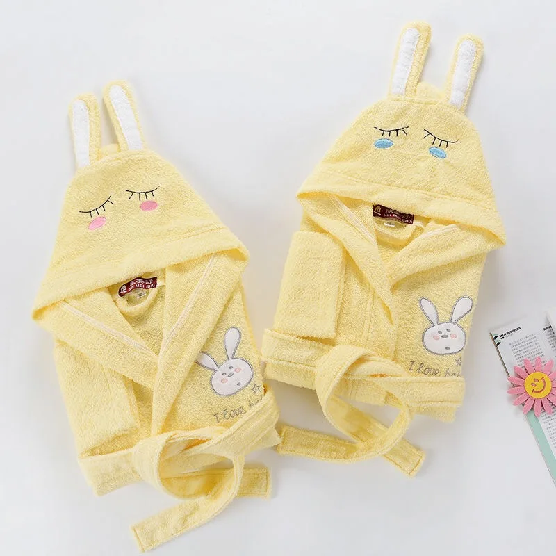 Для девочек и мальчиков хлопчатобумажные купальные халаты Ночная рубашка для малышей Дети желтый полотенце банный Халат