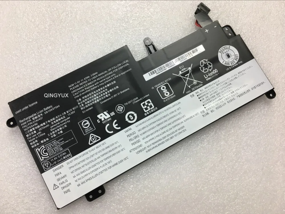 

QINGYUX New 11.4V 42Wh 3690mAh 01AV437 SB10K97594 3ICP5/54/90 Laptop Battery for Lenovo SB10K97594 3ICP5/54/90 Series