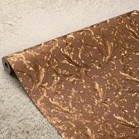 Europeu de Luxo Clássico Folha Ouro Papel Parede 3d Luxo Floral Mural Sala Estar Quarto Dourado
