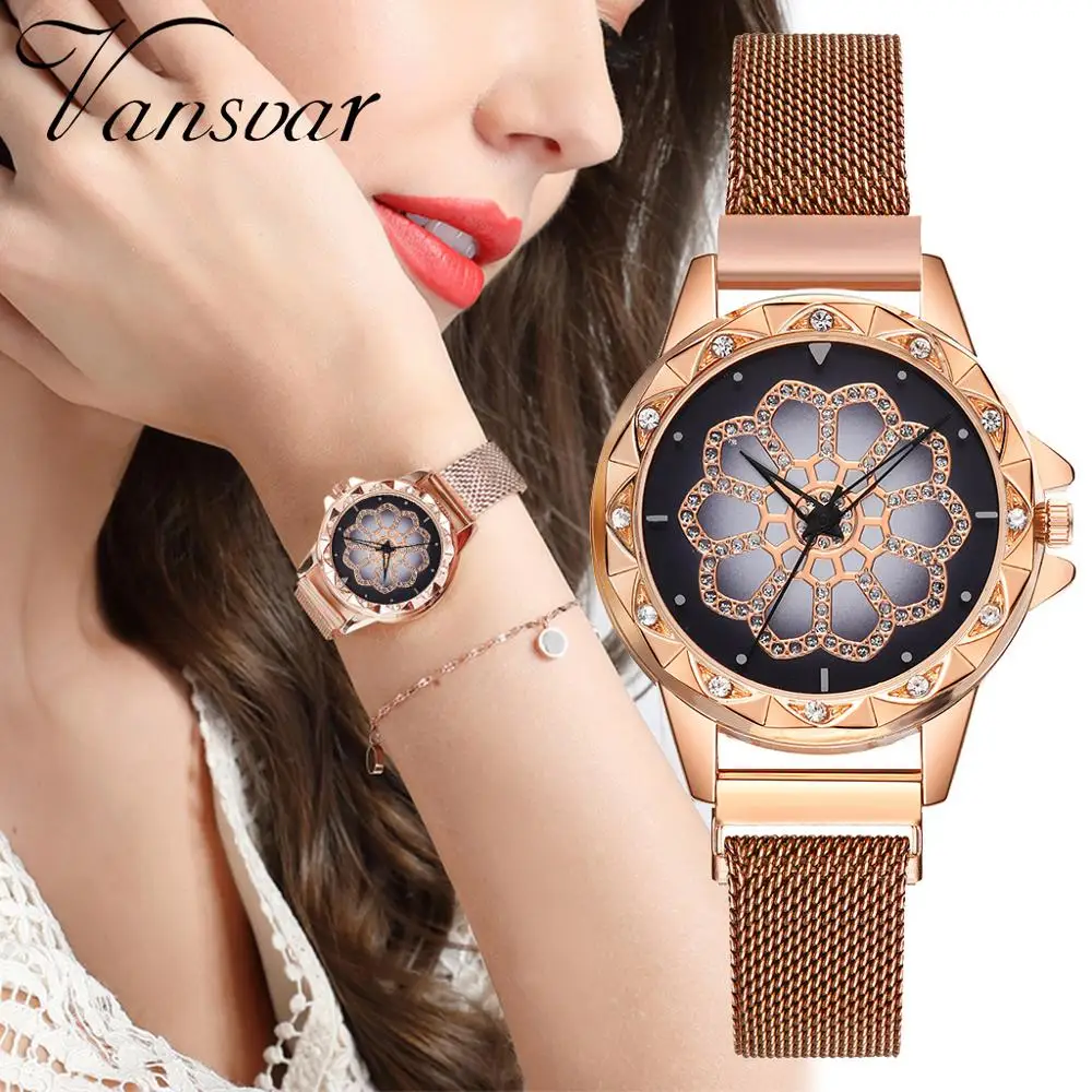 

New Lucky Women Watches Flower Starry Sky Ladies Quartz Clock Luxury Magnetic Mesh Female Wristwatch 2019 Best Watch for Gift