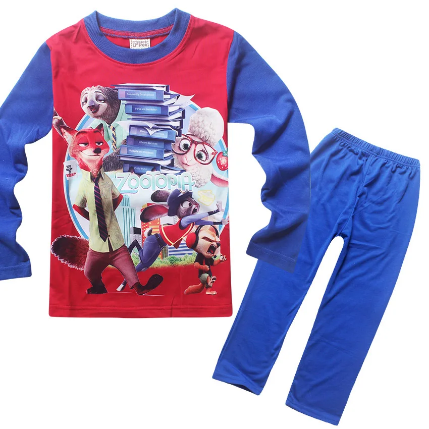 

New Cartoon Boys Pajama ZOOTOPIA Clothing Set For Boys Long Sleeve Shirt + Pants 2 Pieces Children Clothing For 4-12 years old