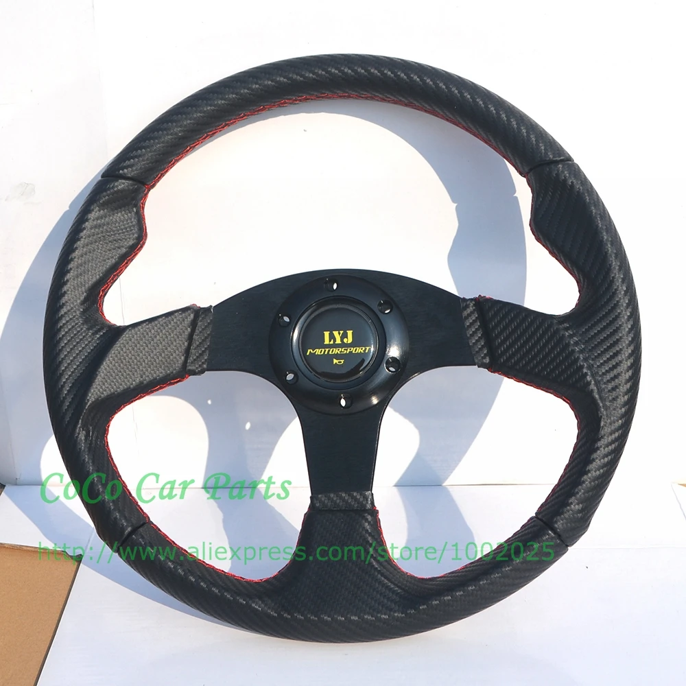 350mm Flat Style Carbon Look Racing Steering Wheel Universal Sport Car Steering Wheel 14'' For