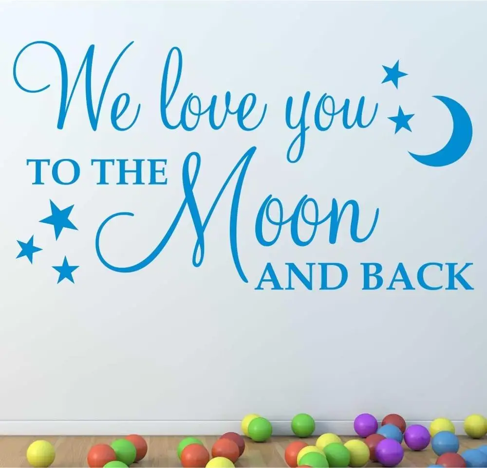 DIY Съемные наклейки на стену "мы любим тебя до Луны и обратно" Детская Наклейка на стену цитата девочка мальчик спальня детская Настенная роспись D87 - Цвет: blue
