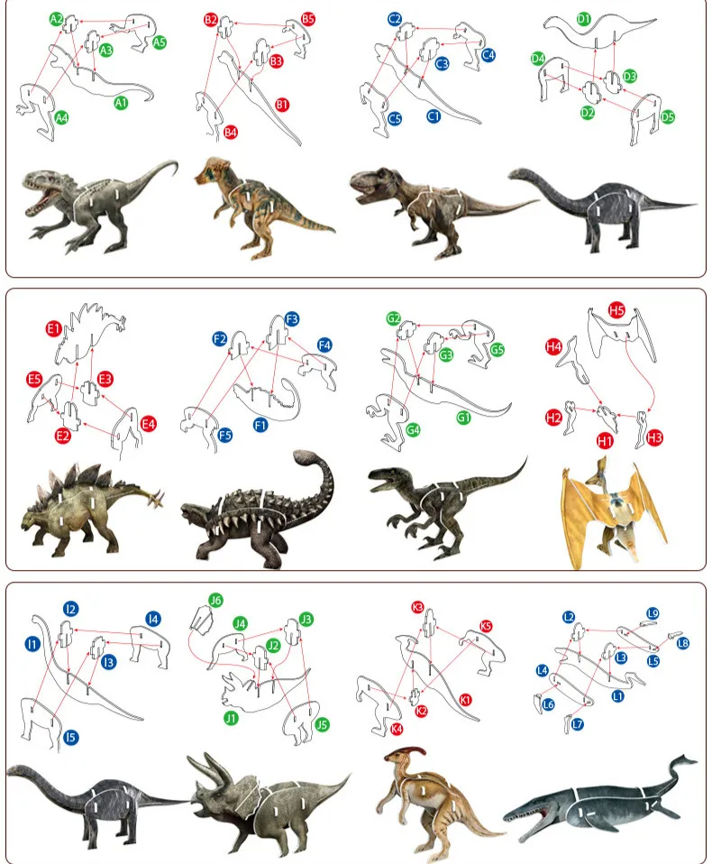 12 шт./лот, сборные игрушки, пазлы, фигурки, игрушки, рождественский подарок, модель динозавра, сделай сам, 3D головоломка, тираннозавр, Велоцираптор, Птерозавр
