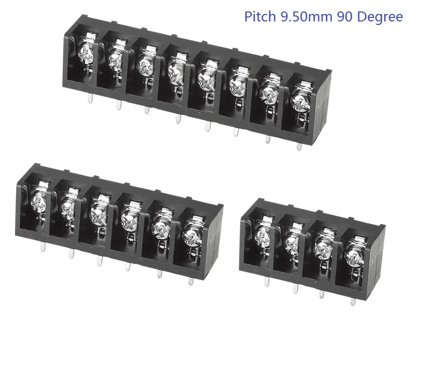 100pcs Barrier terminal block 9.5 mm pitch 2 Pole 3 4 5 6 7 8 9 10 Pin 90 Degree PCB 300V 30A