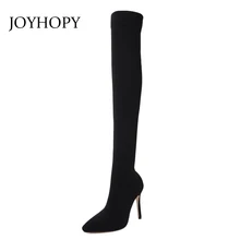 Сапоги до бедра; коллекция года; женские осенне-зимние эластичные сапоги-чулки; обувь на тонком высоком каблуке; Сапоги выше колена из эластичной ткани; WB1433