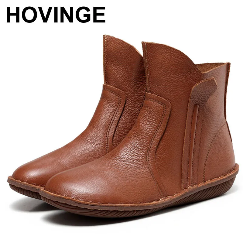 Hovinge Для женщин модные ботинки из натуральной кожи модная обувь молния Дизайн размеры 35–42 осенне-зимний стиль 5062
