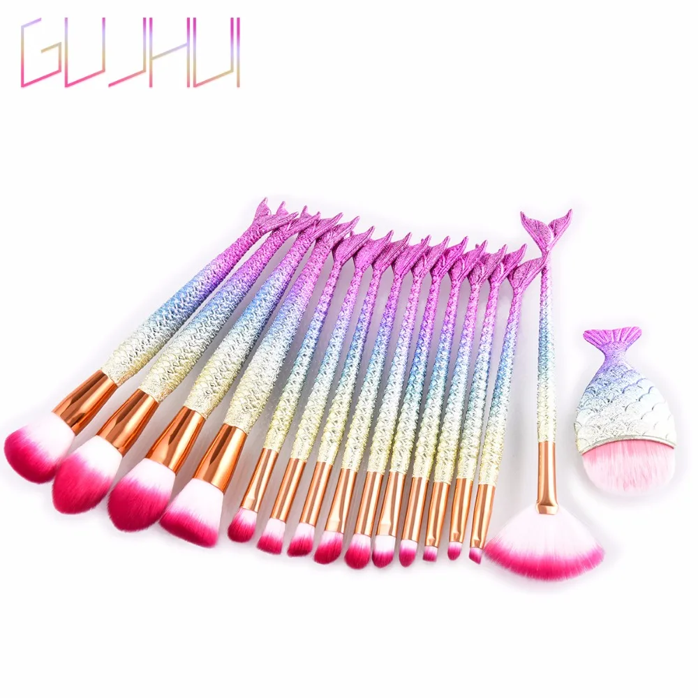 

15/16pcs Mermaid Makeup Brushes Set Eyeshadow Eyeliner Blush Blending Contour Foundation Cosmetic Beauty Make Up Brush Tools Kit