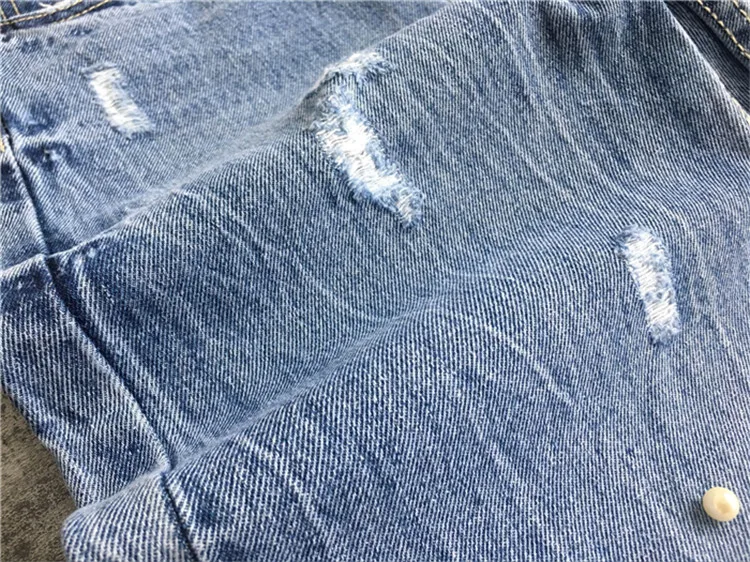 XIKOI Для женщин Стрейчевые джинсы-скини джинсовые штаны-карандаш с отверстиями Бисер со средней талией Повседневное Слим Фит Леди Мода Длинные джинсы-варёнки