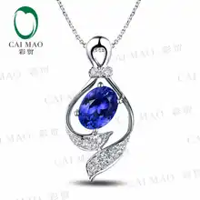 CaiMao 18KT/750 Белое золото 1,37 ct натуральный IF Синий танзанит AAA 0,20 ct полный разрез Алмазный обручение украшение-подвеска с драгоценными камнями