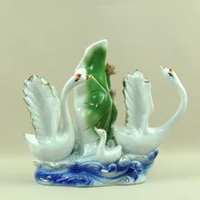 Фарфор Лебедь семья скульптура Традиционный китайский дизайн керамический Лотос модель украшения подарок и ремесло орнамент аксессуары