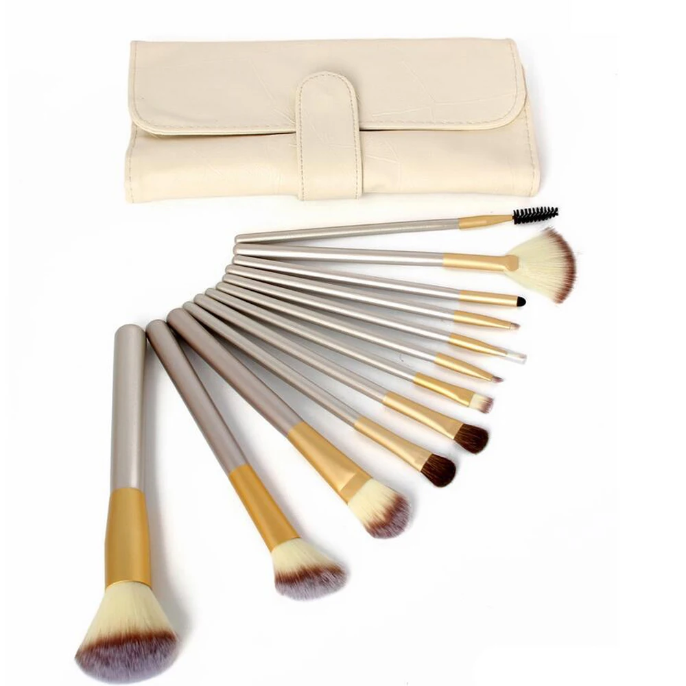 

12PCS Makeup Brushes Pro Tool Cosmetic Makeup Brush Set Foundation Eyeliner Blush Lip Brush Make up Kit & Cream-colored Case Bag