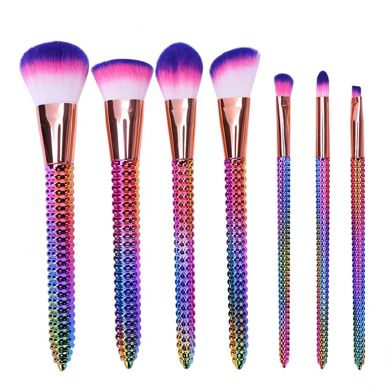 

High quality Brand 7pcs Women Dazzling Makeup Brush set Spiral Handle Soft Nylon Hair Professional Makeup Artist Tool Brush Kit