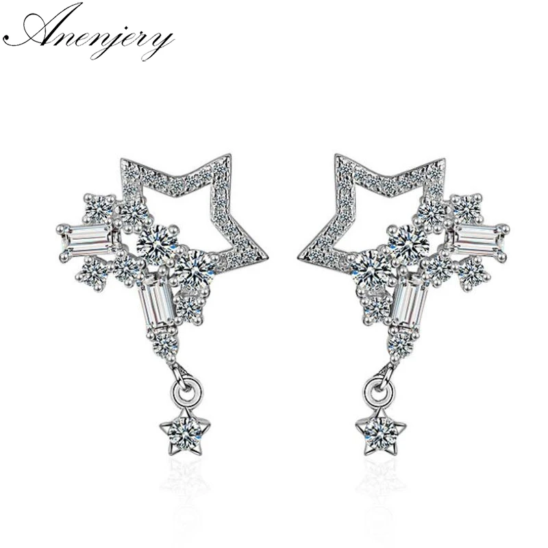 Anenjery роскошные 925 пробы серебряные серьги для женщин ослепительные микро циркон звезда кисточкой сережки oorbellen pendientes S-E548
