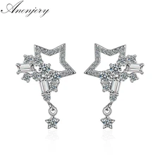Anenjery роскошные 925 пробы серебряные серьги для женщин ослепительные микро циркон звезда кисточкой сережки oorbellen pendientes S-E548