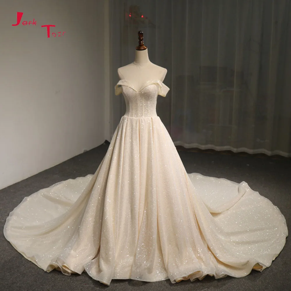 Jark Tozr Vestido De Noiva с открытыми плечами короткий рукав кружево Up Light шампанское Винтаж