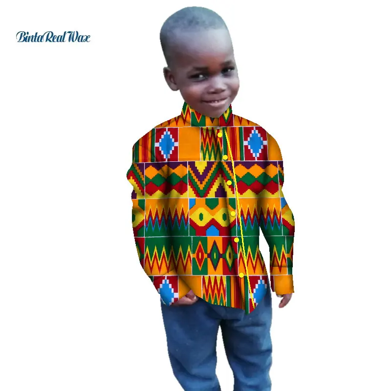 Новые рубашки для мальчиков топы Bazin Riche, африканская восковая футболка Анкара, хлопок, рубашка для мальчиков, детская одежда в африканском стиле, WYT269 - Цвет: 3