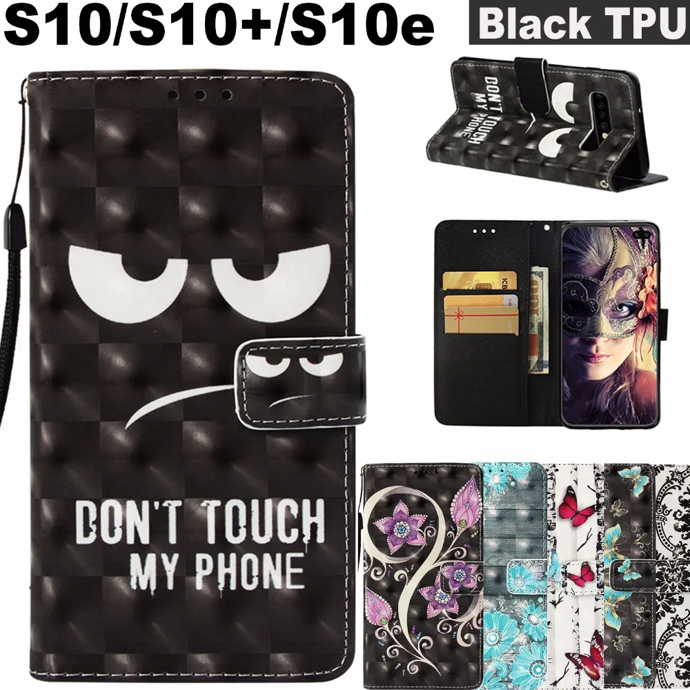 

Black TPU Cover sFor Samsung Galaxy S10e Galaxy S10+ S10 Plus Flip Case GalaxyS10 S 10 3D Glossy Painting PU Leather protective