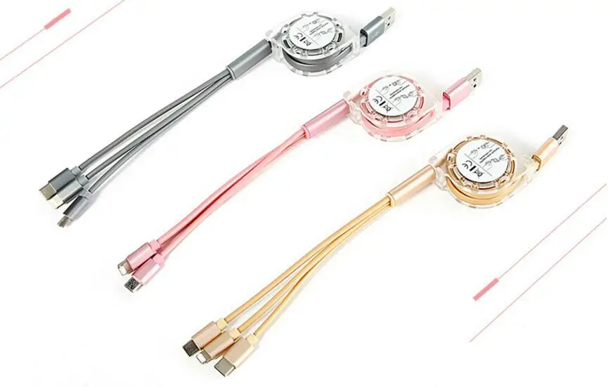 

Wholesale 3 in 1 Multi-purpose telescopic data line TYPE-C mobile phone charging cable