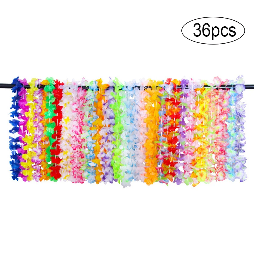 

36PCS Hawaiian Artificial Flowers Leis Garland luau party Necklace Fancy Dress Hawaii Beach jungle DIY Party Decor