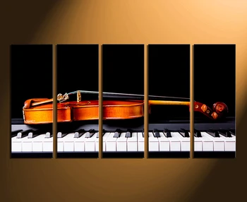 

5 Piece Large Pictures, Violin Group Canvas, Piano Canvas Photography, Brown Artwork, Musical Instrument Large Pictures, Music