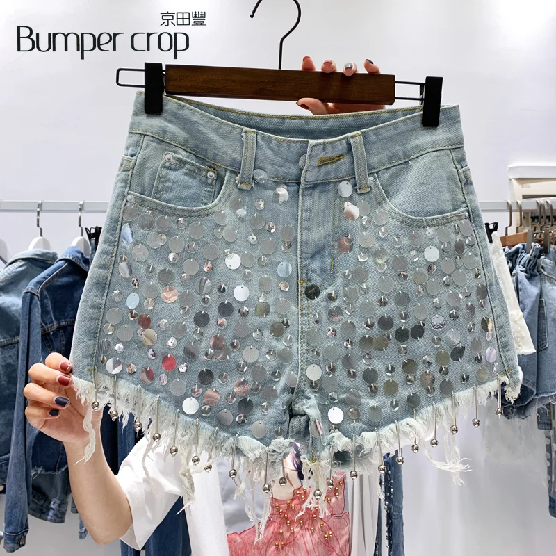 Женские джинсовые шорты ручной работы Bumpercrop расшитые блестками сексуальные в