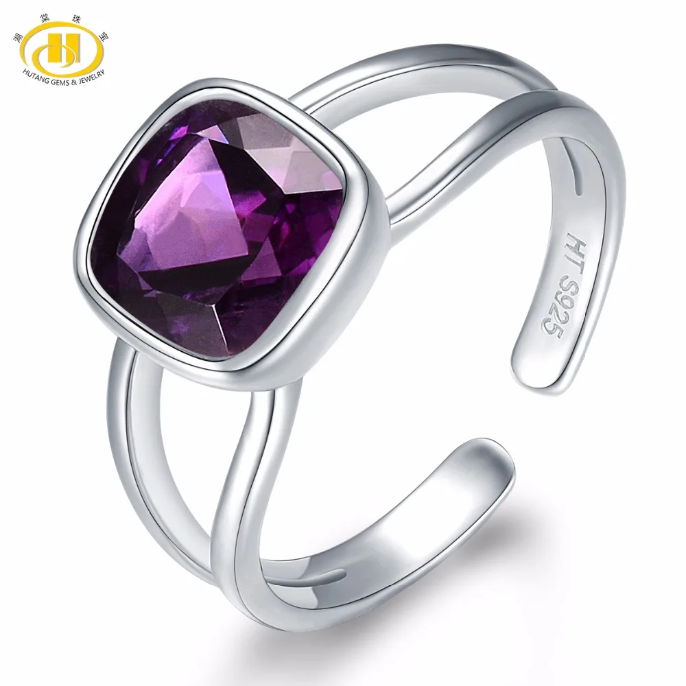 HUTANG Natural African Amethyst Women's Ring Solid 925 Sterling Silver Open Rings Fine Gemstone Jewelry New Arrival for Gift HUTANG Natural African Amethyst Women's Ring Solid 925 Sterling Silver Open Rings Fine Gemstone Jewelry New Arrival for Gift