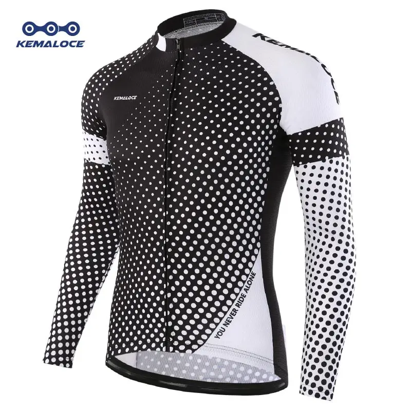 Camiseta de ciclismo profesional de manga larga KEMALOCE Camo para hombre, color negro, para primavera, para ciclismo de montaña, de poliéster, de manga larga, transpirable