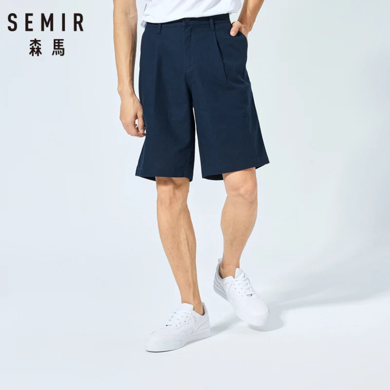 Мужские повседневные шорты SEMIR однотонные дышащие из хлопка и льна пляжные в