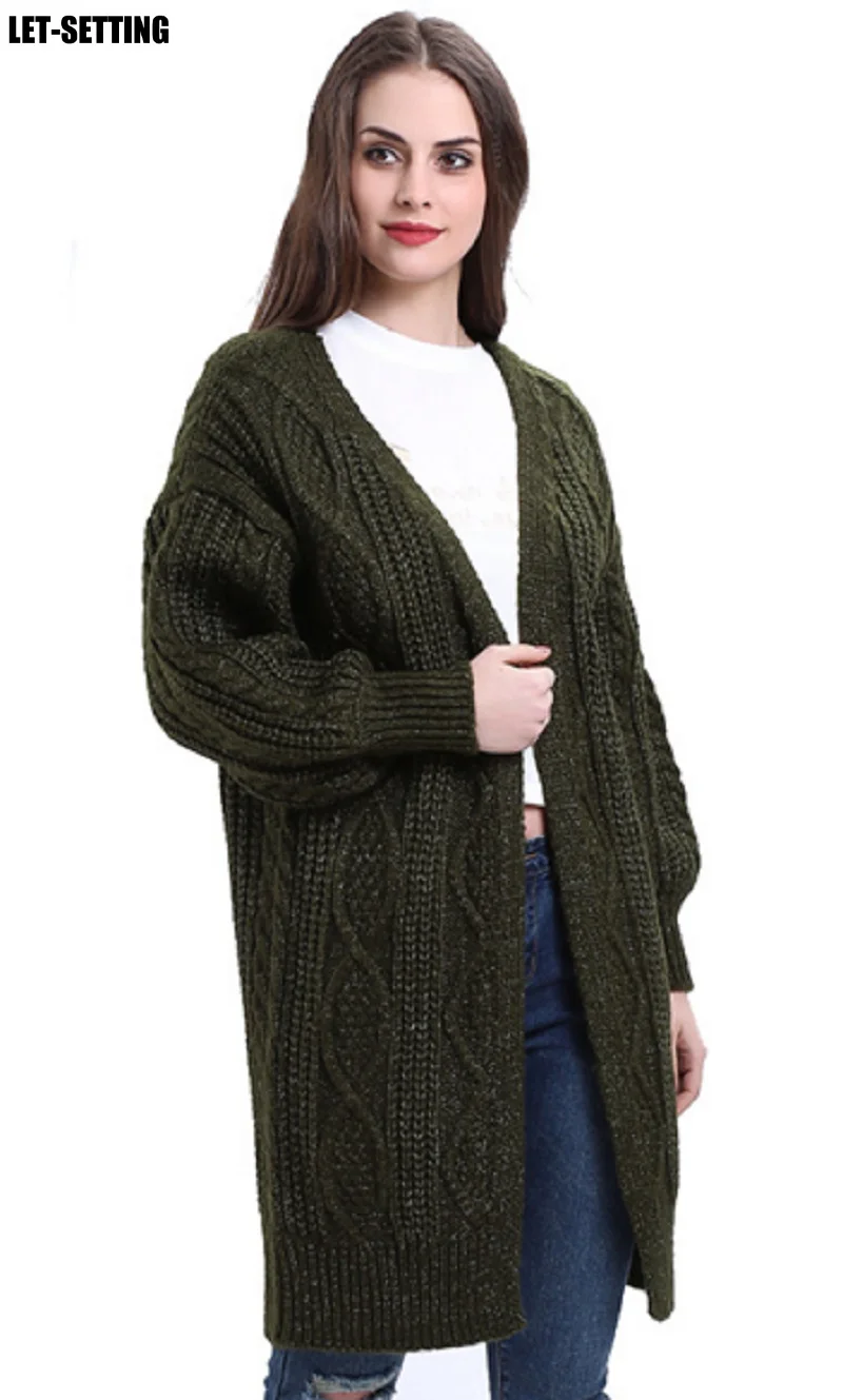 

Autumn Winter Puff Sleeve Twist Cardigans Open Stitch Poncho Knitting Women Jacket Long Loose Thicken Cardigans V neck Sweater
