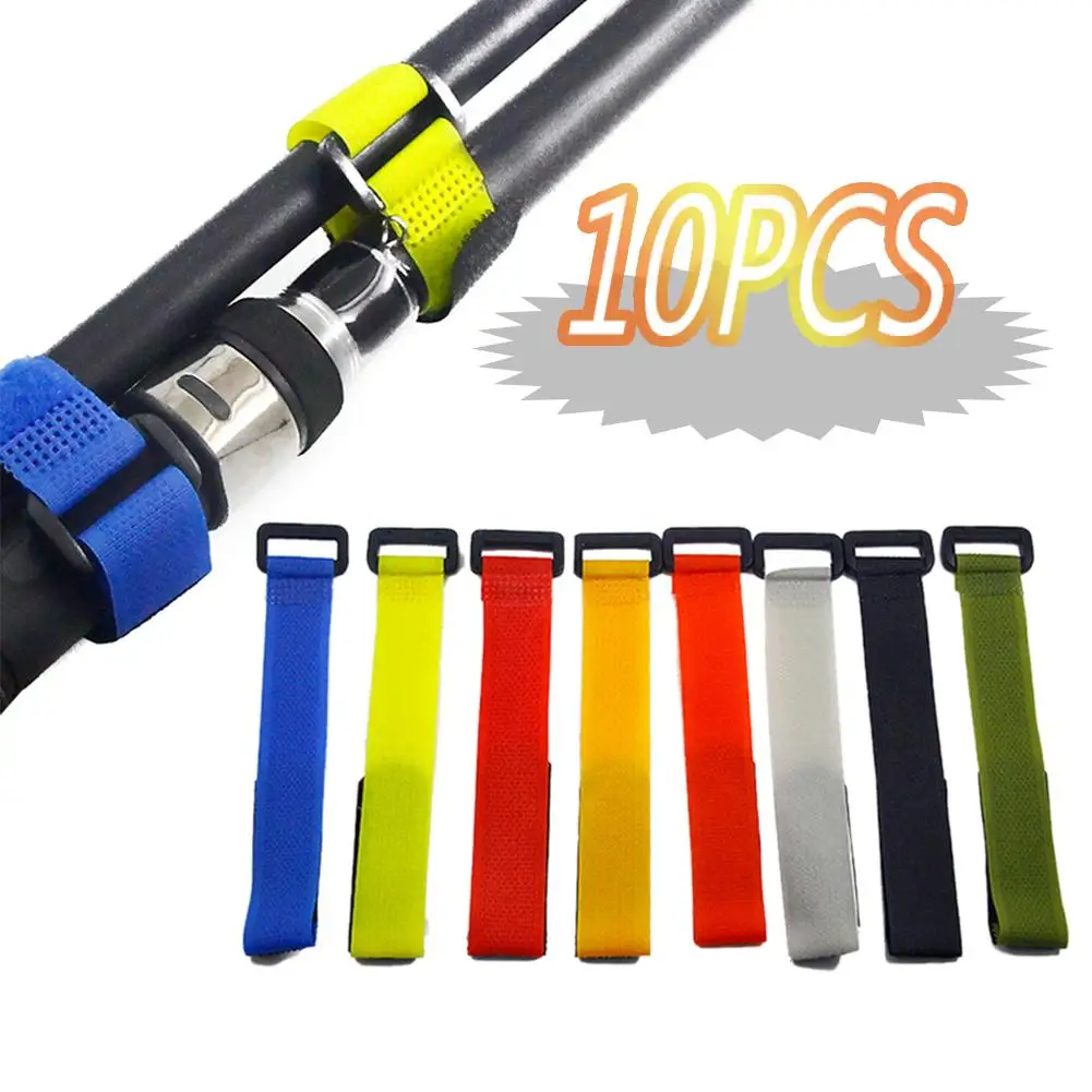 

10pcs Reusable Fishing Rod Tie Holder Strap Suspenders Fastener Hook Loop Cord Ties Belt Fishing Tackle Accessories