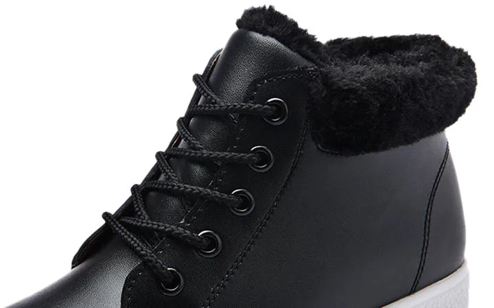 Fashion Short Snow Boots Girls With 3cm Platform Black Brown Warm Fur Winter Ankle Boots For Women Lace Up Med Heels Shoes Woman (17)