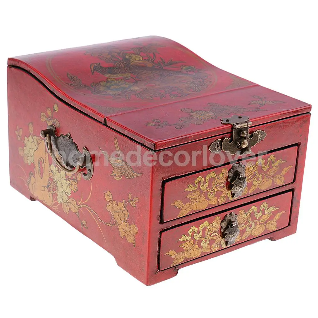 Vintage Wooden Dresser 2 Drawer 1 Mirror for Jewelry Storage Case Box Yellow