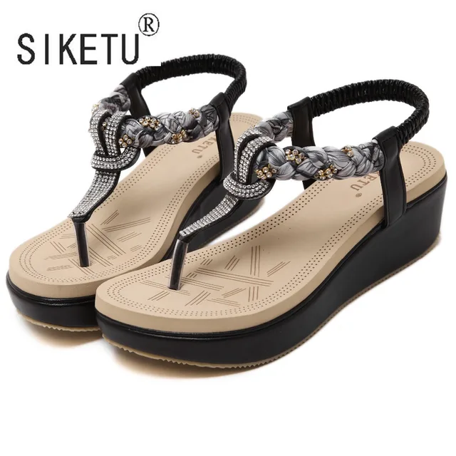 SIKETU Brand 2017 Women Shoes New Fashion Summer Women 5cm heels Sandals Rhinestone With Leisure Beach Shoes