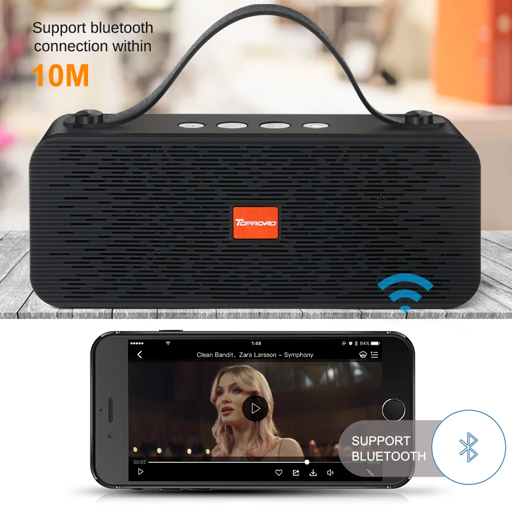 TOPROAD Портативный Hifi Bluetooth динамик беспроводной стерео звуковой ящик открытый динамик s поддержка TF FM радио AUX с микрофоном