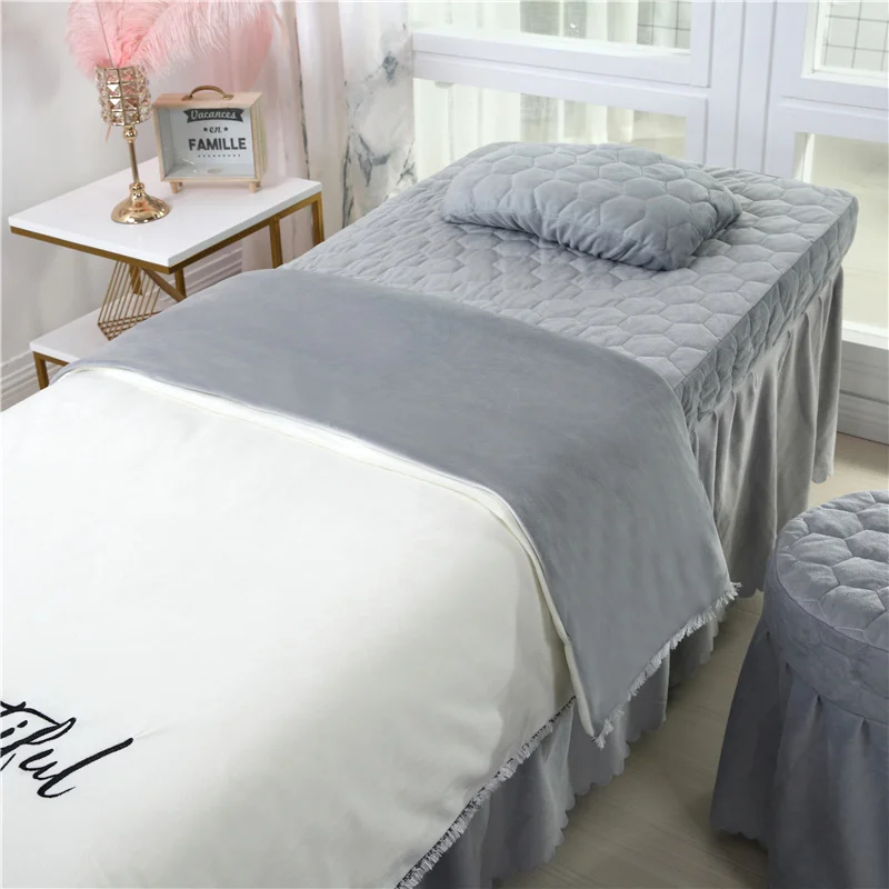 Preise 4 6 stücke Schöne Schönheit Salon Bettwäsche Sets Massage Spa Verwenden Korallen Samt Stickerei Bettbezug Bett Rock Quilt blatt Gewohnheit # s