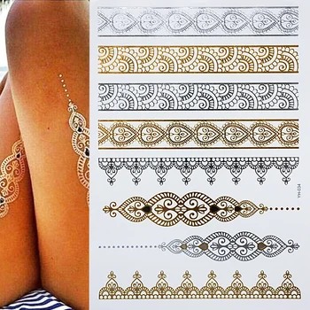 

Metallic Temporary Flash Tattoos Henna Body Jewellery Mandala Gold Silver Boho